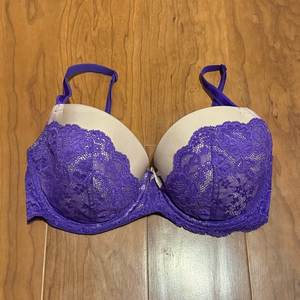 VICTORIAS SECRET Lined Demi Dream Angels Bra Purple Lace 34DD
